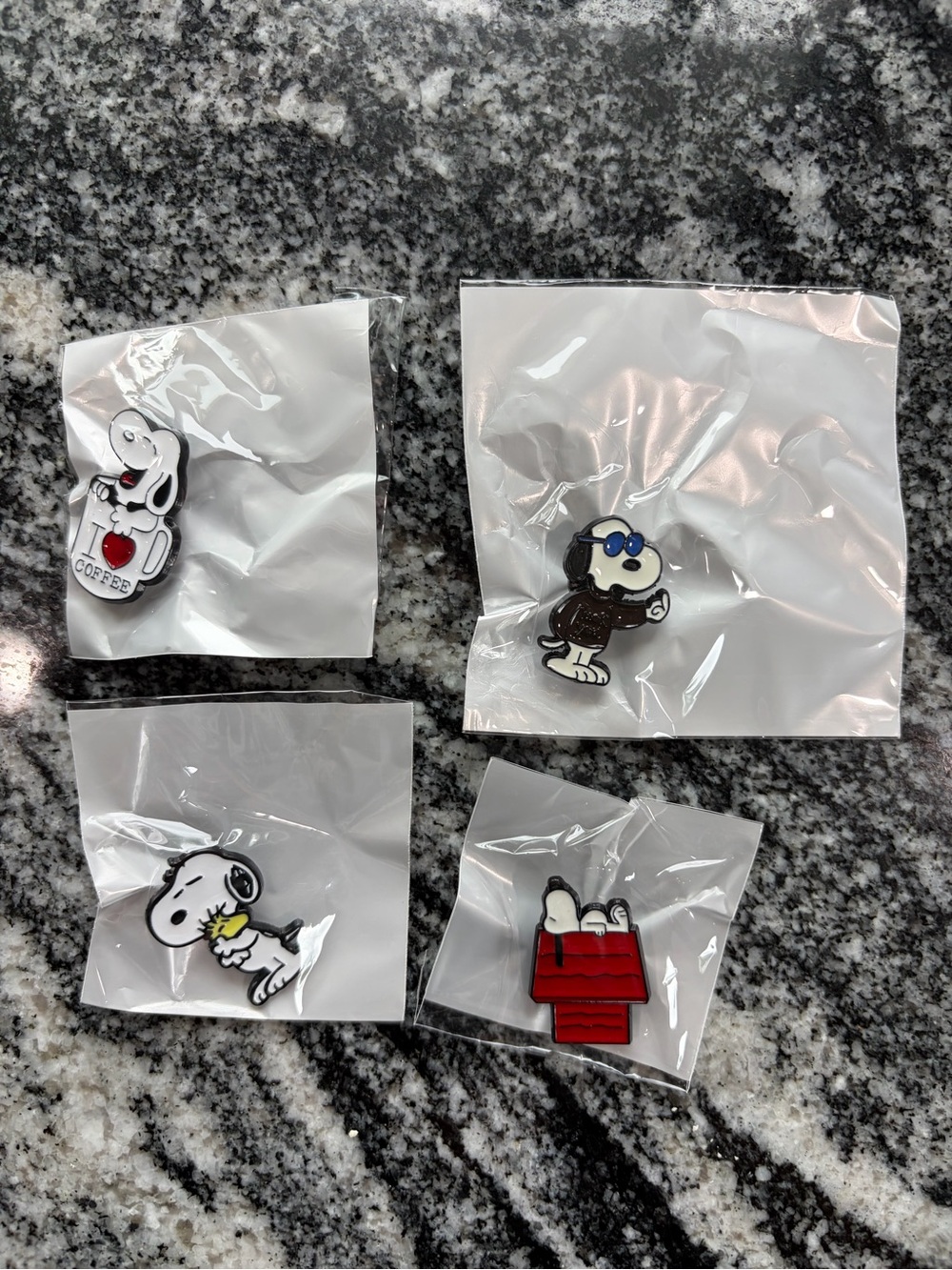 ⁠New Peanuts Snoopy Enamel Pins Set of 4 Joe Cool Coffee Doghouse⁠ woodstock